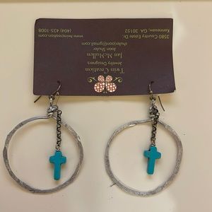 Silver hoop with turquoise cross